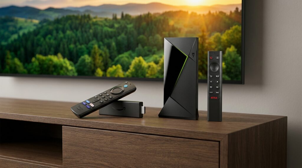 Best British IPTV hardware comparison Firestick 4K Max vs Nvidia Shield Pro