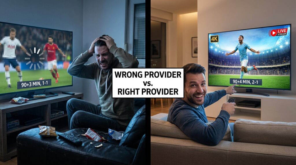 Best IPTV provider stability test — buffering stream vs crystal clear 4K live sports comparison

