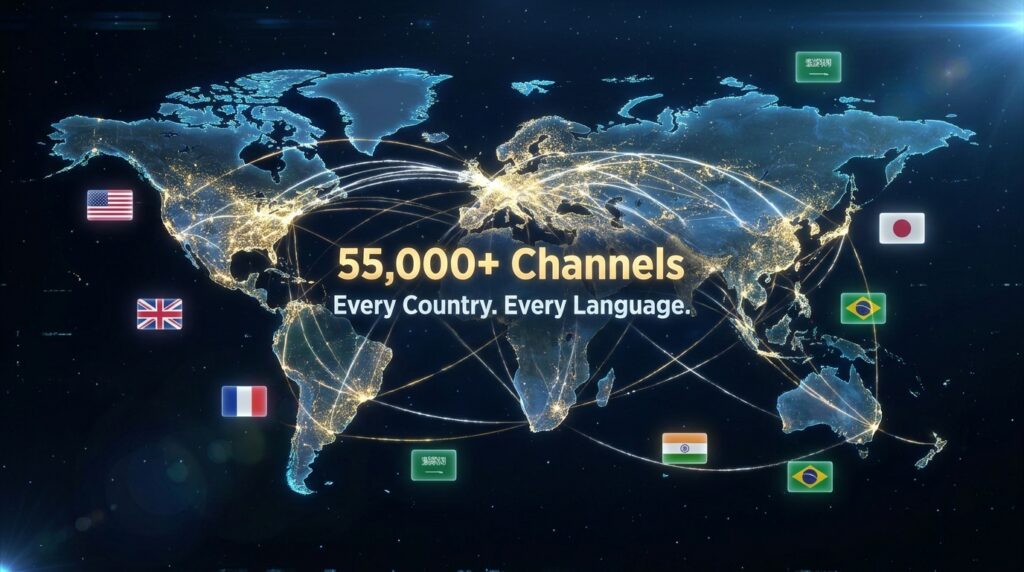 Bamo TV 8K Subscription channel list with 55000 plus live channels from USA UK France India Brazil and 50 countries worldwide