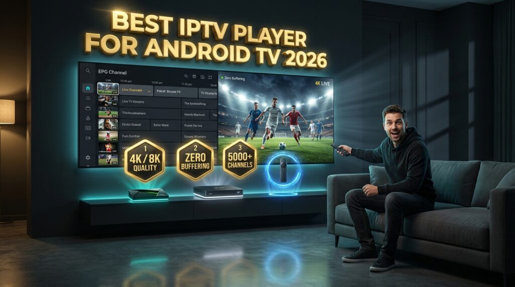 Best IPTV player for Android TV showing IPTV World Cup 2026 in 4K on a Fire TV Stick with zero buffering