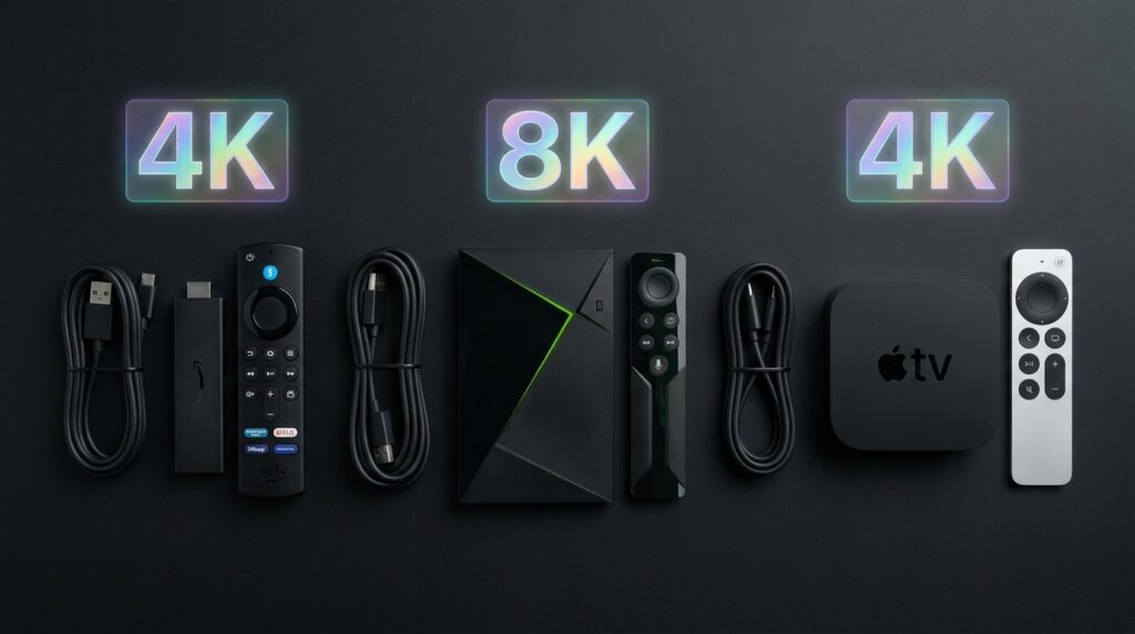 Best streaming devices for IPTV World Cup 2026 including Amazon Fire TV Stick 4K Max, NVIDIA Shield TV Pro and Apple TV 4K