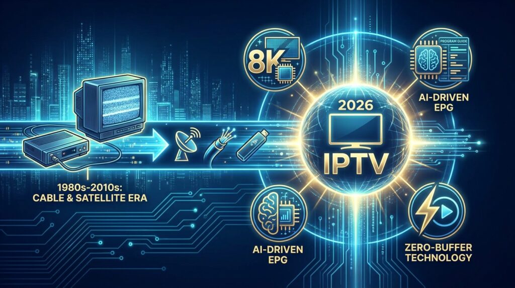  Evolution of TV technology highlighting IPTV Providers 2026 features.