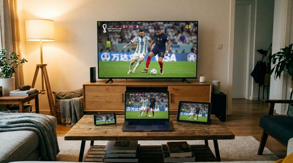 IPTV subscription streaming World Cup live on TV, laptop, tablet and phone simultaneously