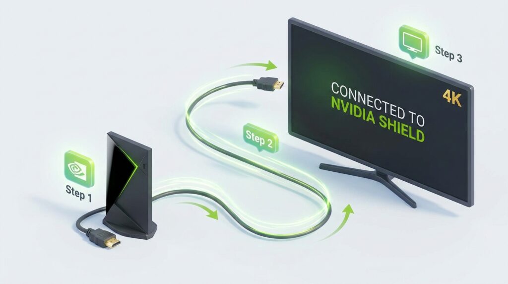  Infographic showing the step-by-step setup process for IPTV on Nvidia Shield.