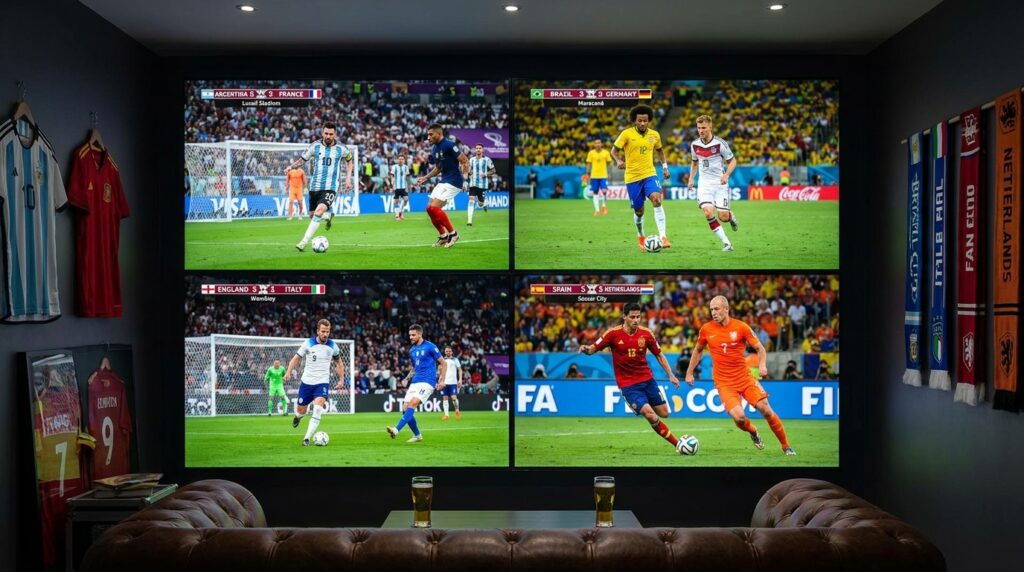 Multi-view feature on IPTV player showing four World Cup matches at once.