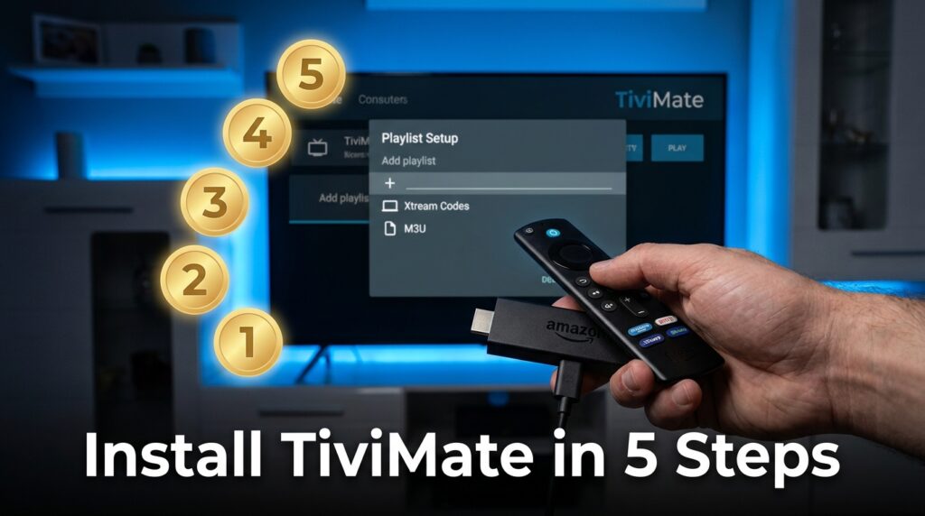 Step by step TiviMate IPTV Player installation on Amazon Firestick using Downloader app code 272483