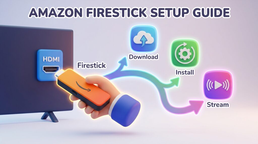 Step-by-step guide icon for setting up IPTV on a Fire TV Stick.