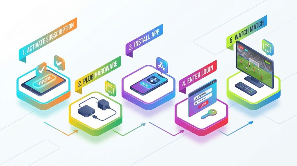 Step-by-step setup infographic for IPTV-for-World-Cup.