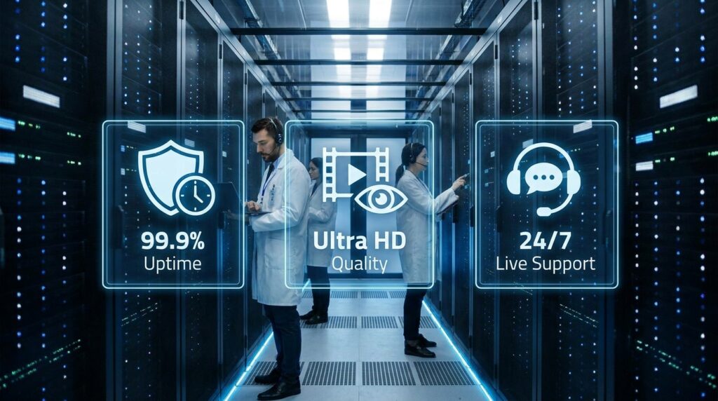 Technical infrastructure features of a premium Best IPTV UK service.