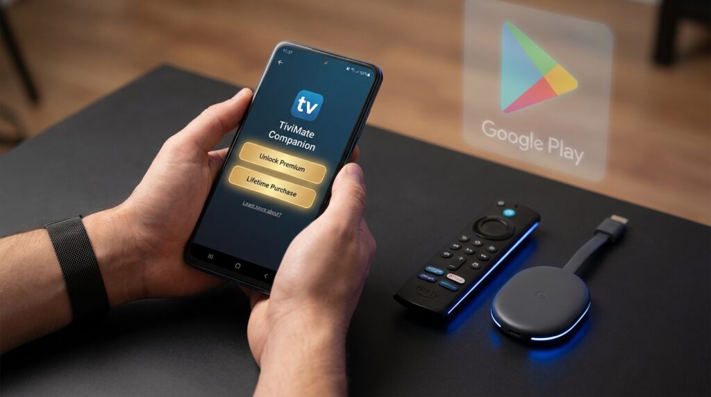 TiviMate Companion app on Android phone used to purchase TiviMate Subscription for Firestick with Google Play Store