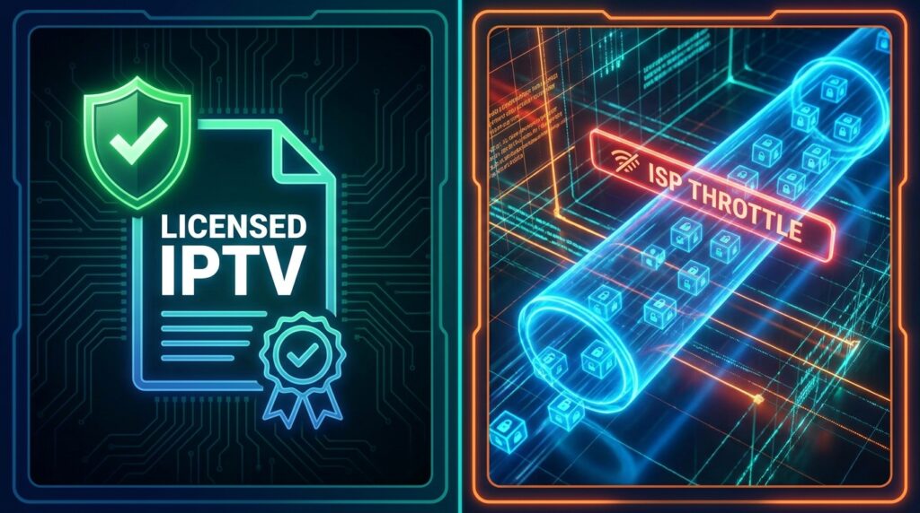 VPN tunnel protecting IPTV subscription from ISP throttling in 2026