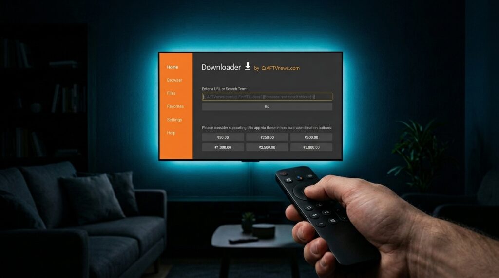 A dark UK living room TV comparing three IPTV player app cards with star ratings and feature lists, representing TiviMate, IPTV Smarters Pro, and IBO Player Pro options for Firestick UK.
