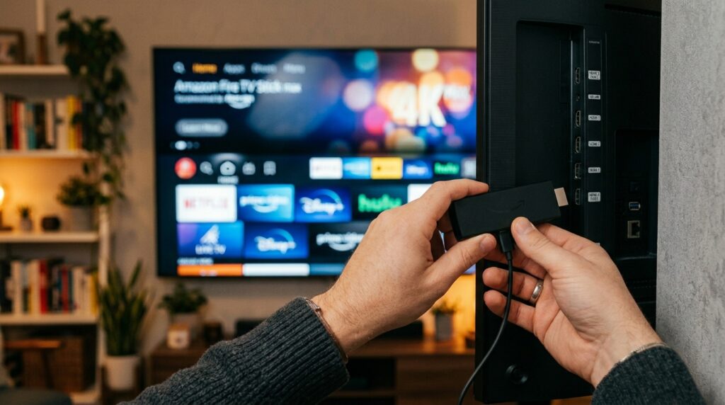 Step-by-step setup of IPTV on Amazon Firestick connected to a smart TV